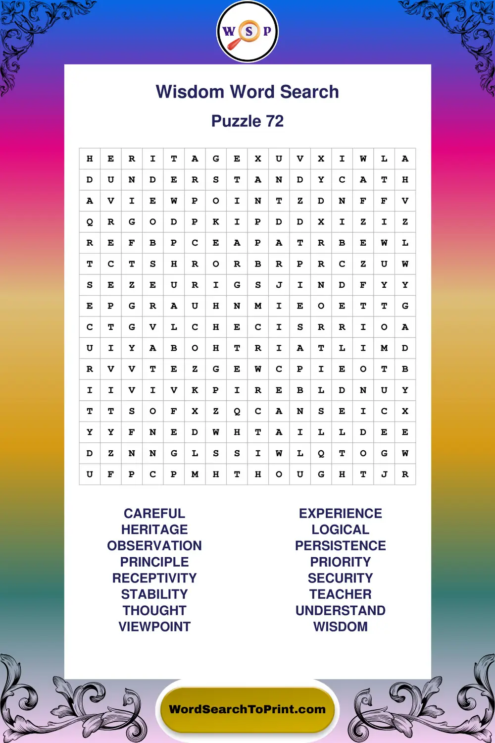 Wisdom Word Search Puzzle 72