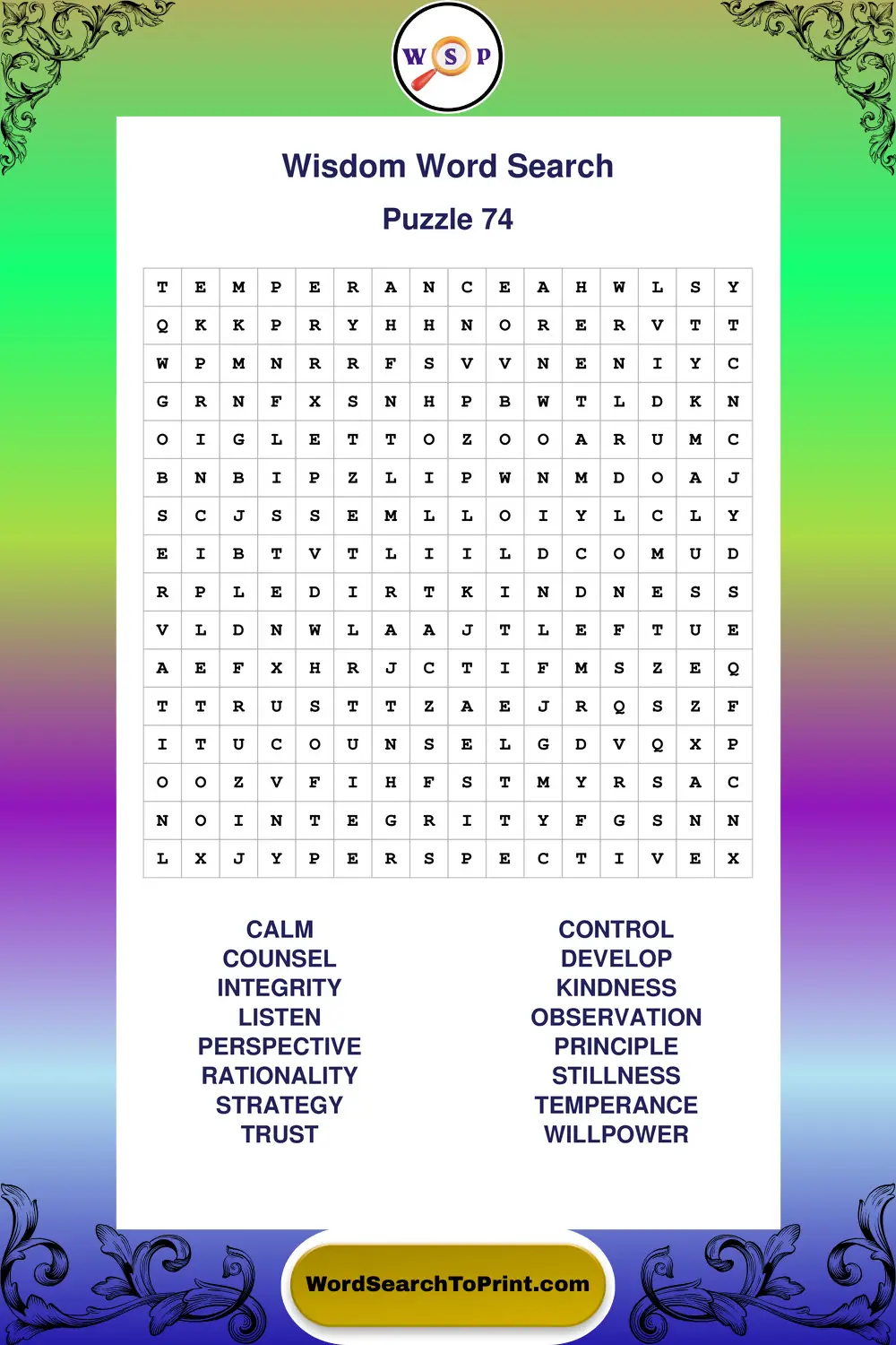 Wisdom Word Search Puzzle 74
