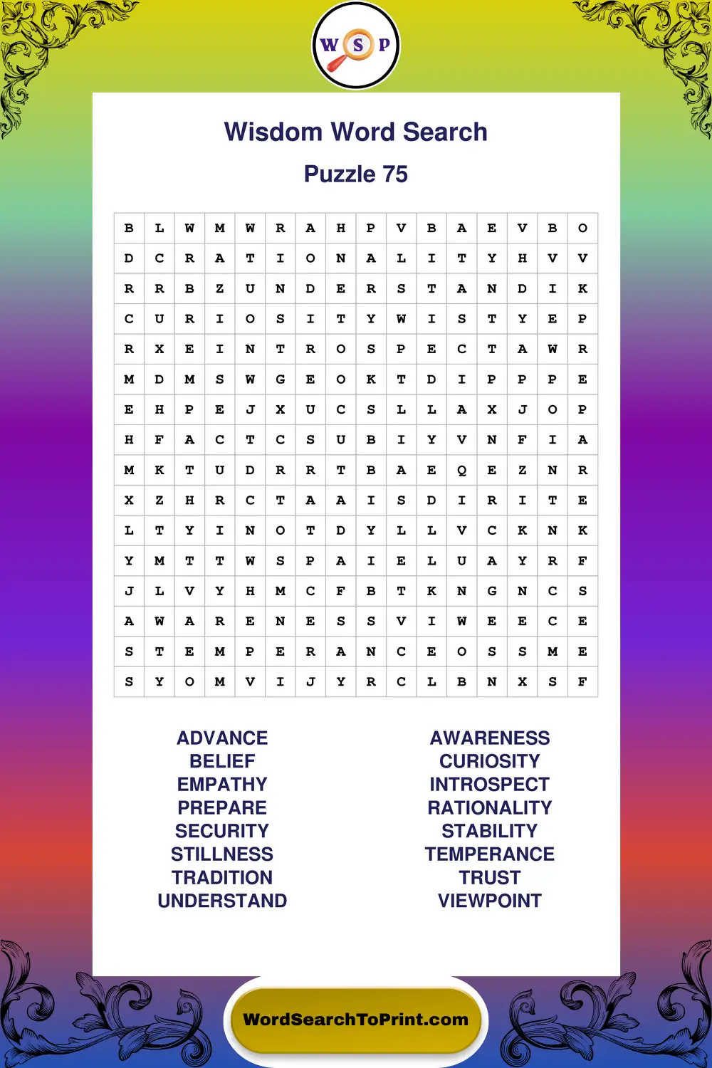 Wisdom Word Search Puzzle 75