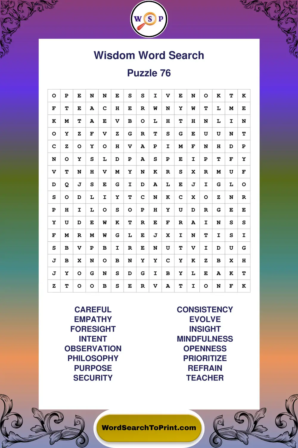 Wisdom Word Search Puzzle 76