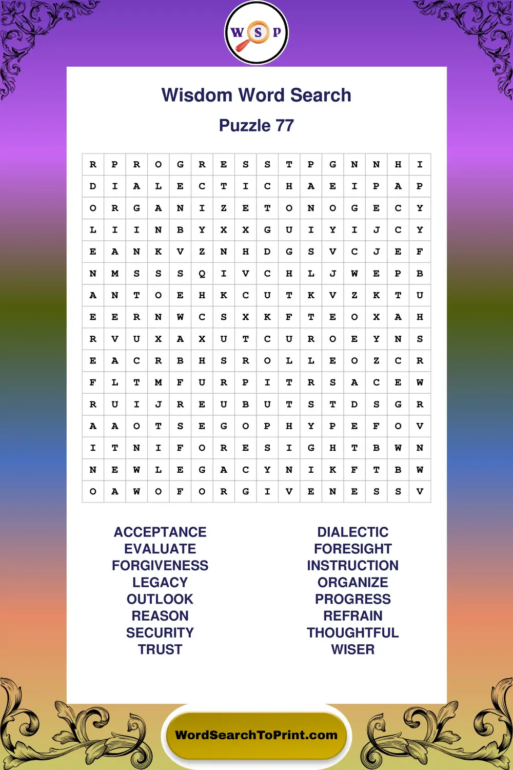 Wisdom Word Search Puzzle 77