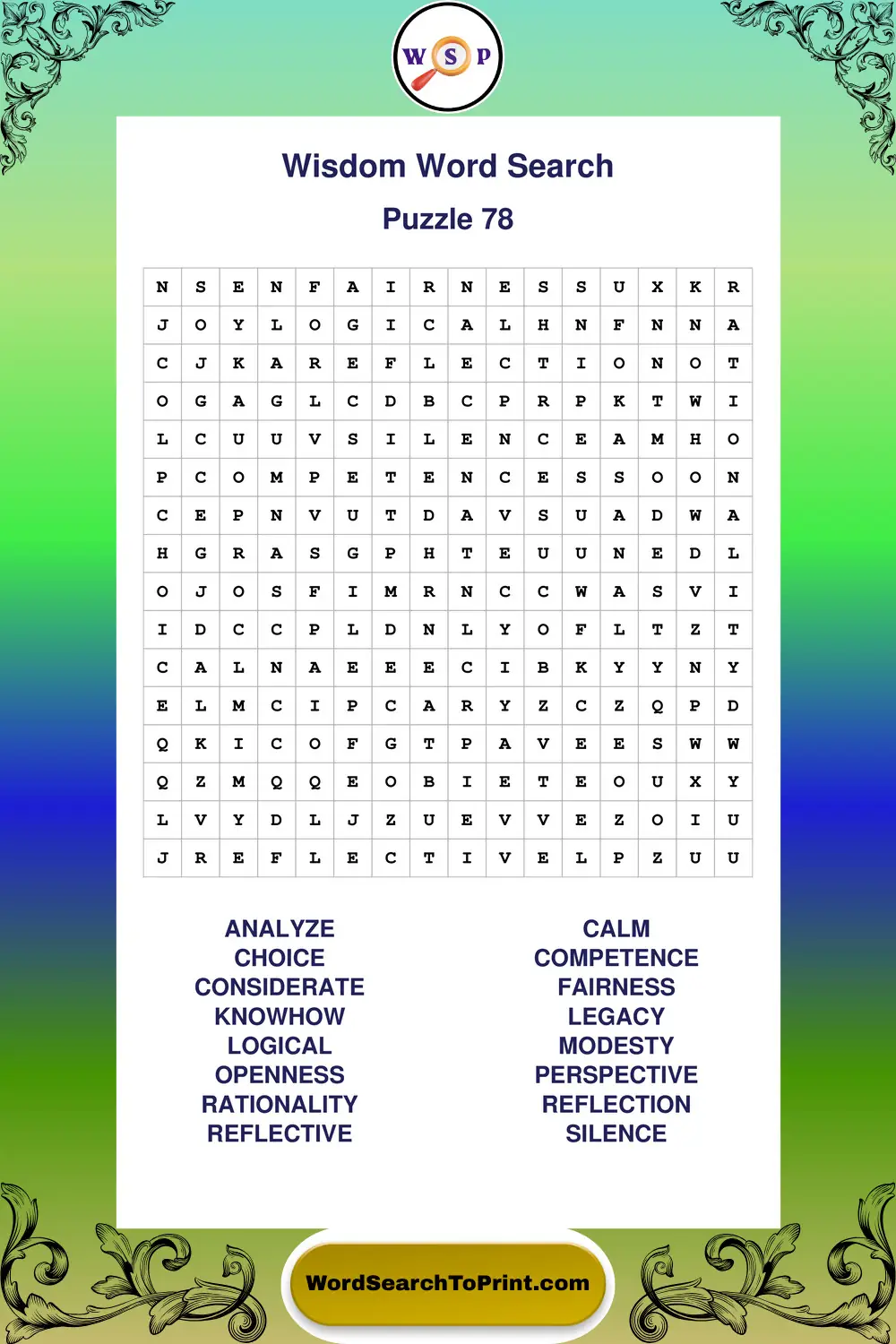 Wisdom Word Search Puzzle 78