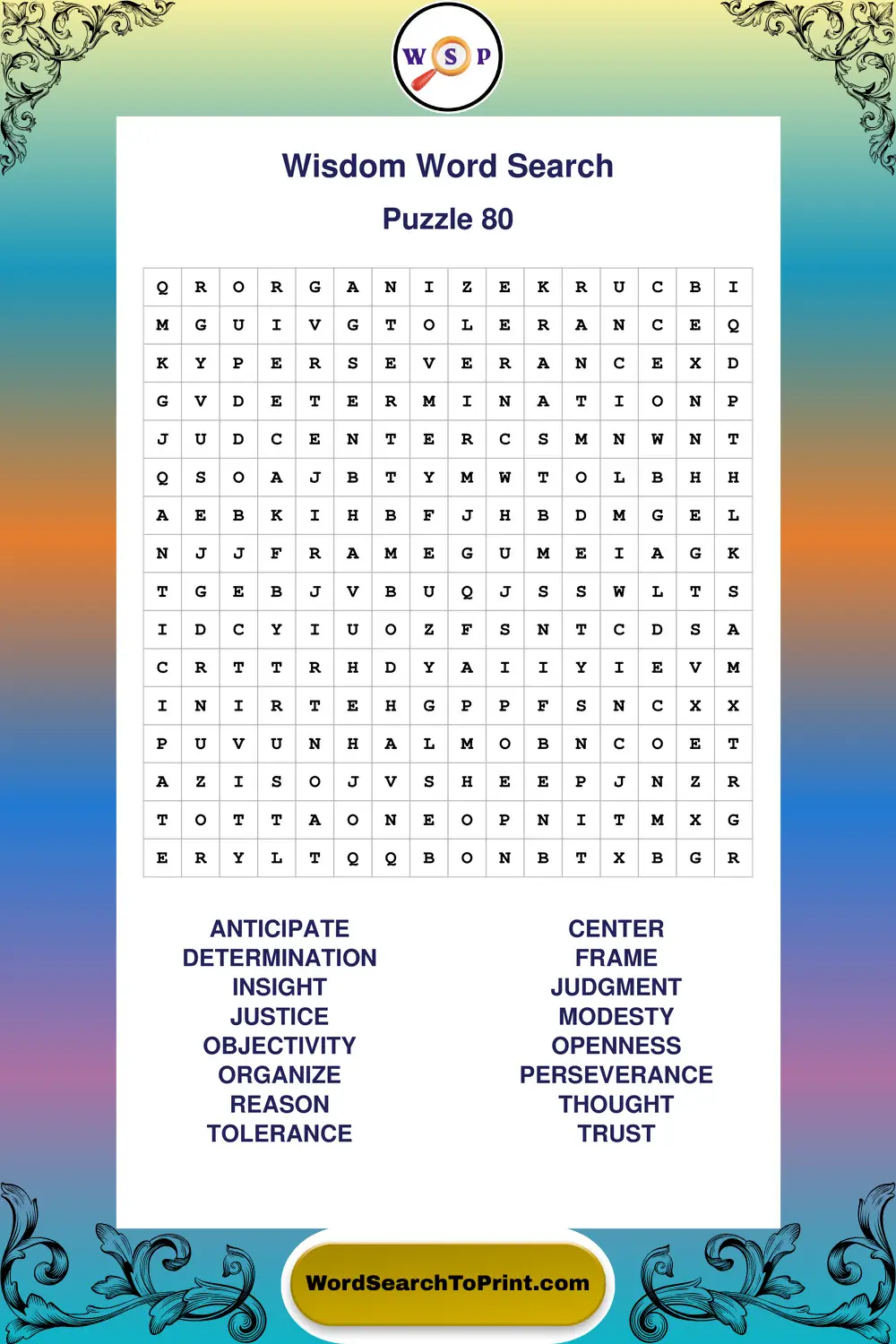 Wisdom Word Search Puzzle 80