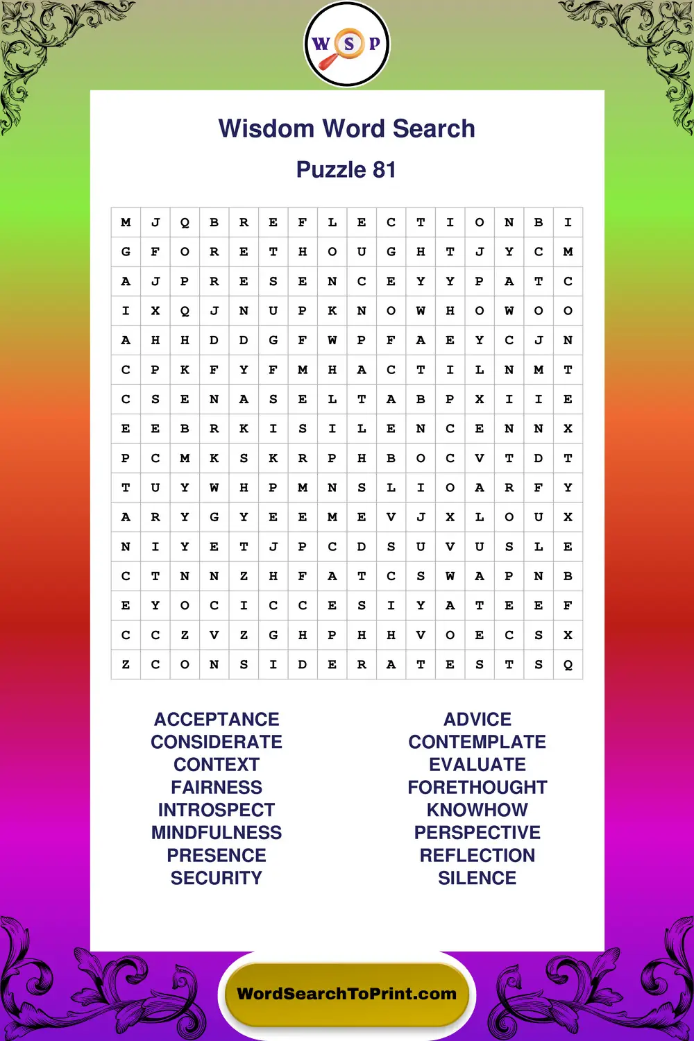 Wisdom Word Search Puzzle 81