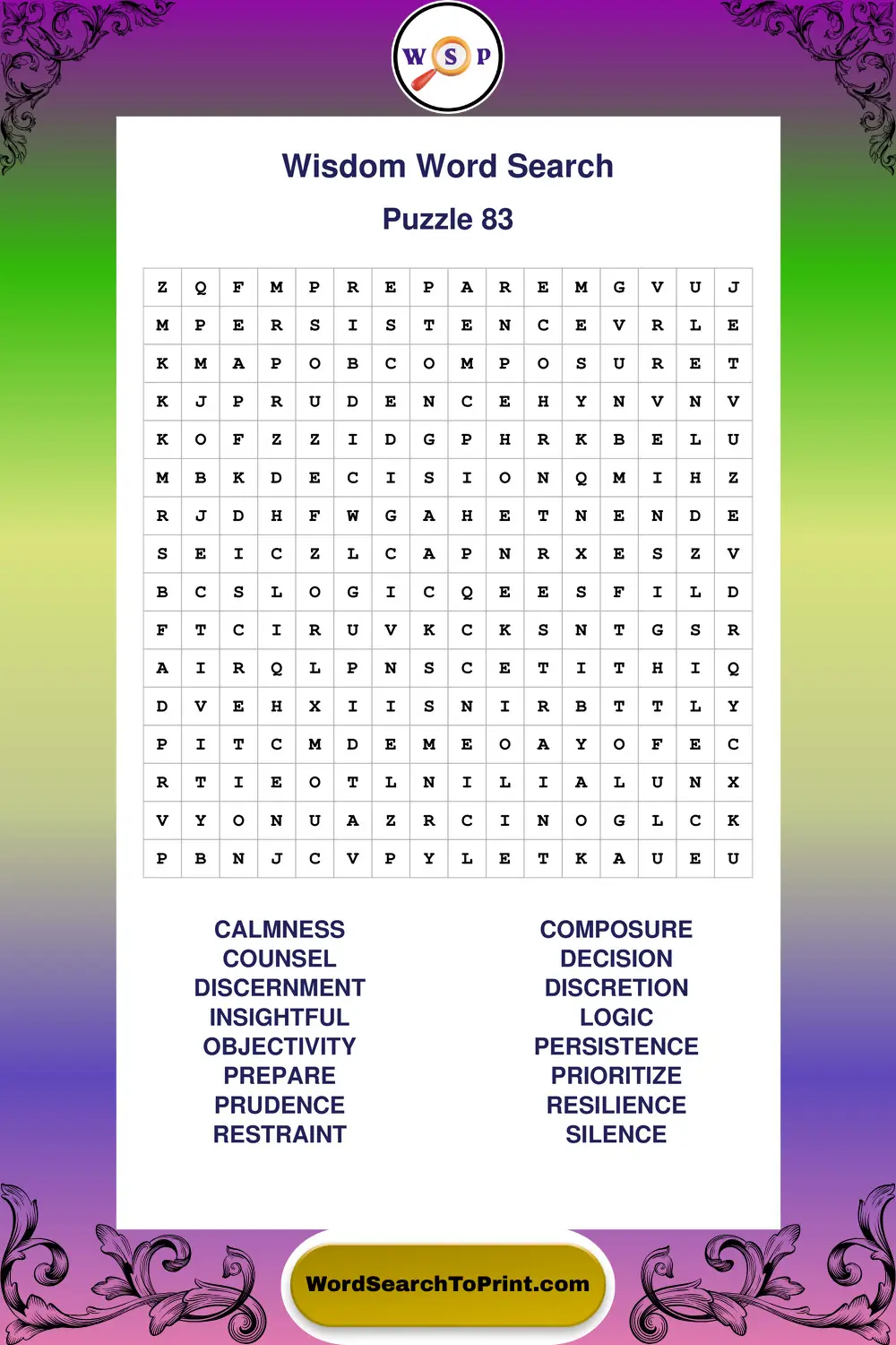 Wisdom Word Search Puzzle 83