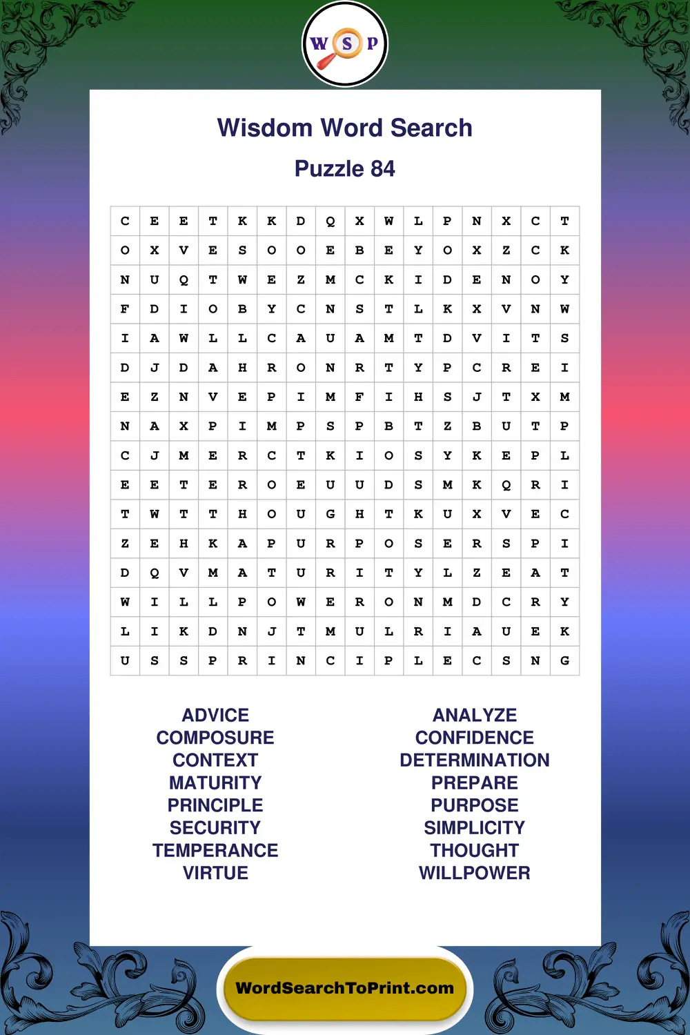 Wisdom Word Search Puzzle 84