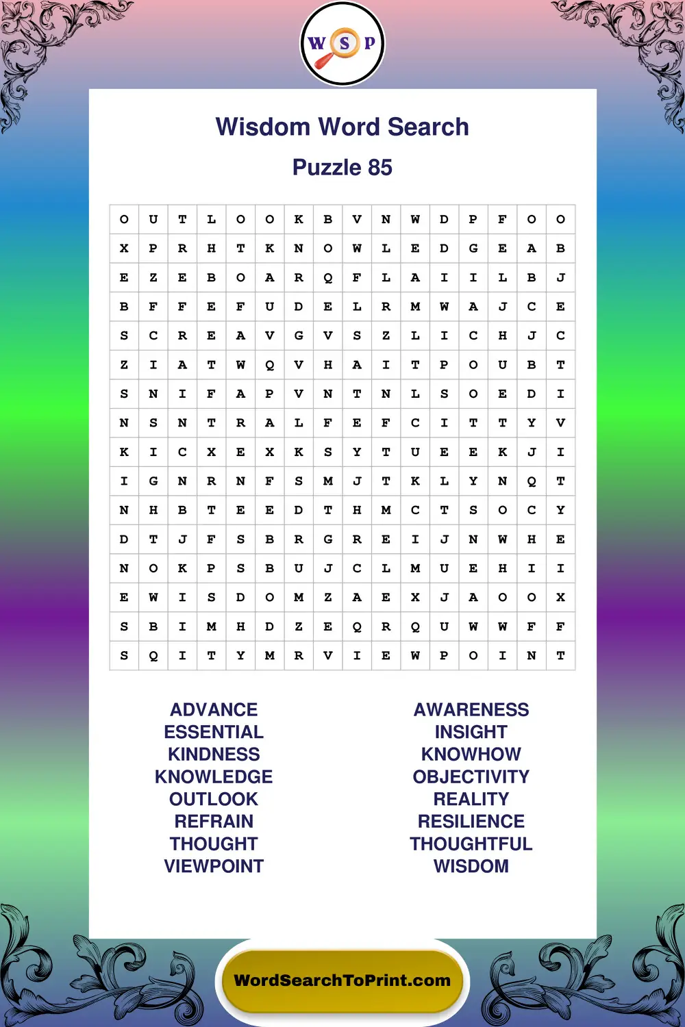 Wisdom Word Search Puzzle 85