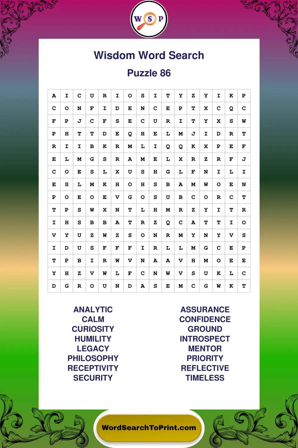Wisdom Word Search Puzzle 86