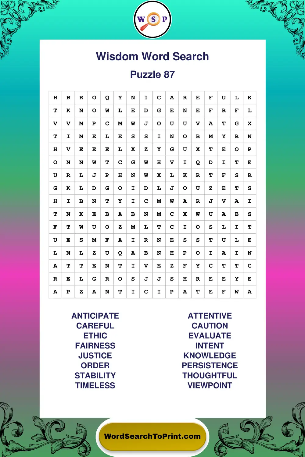 Wisdom Word Search Puzzle 87