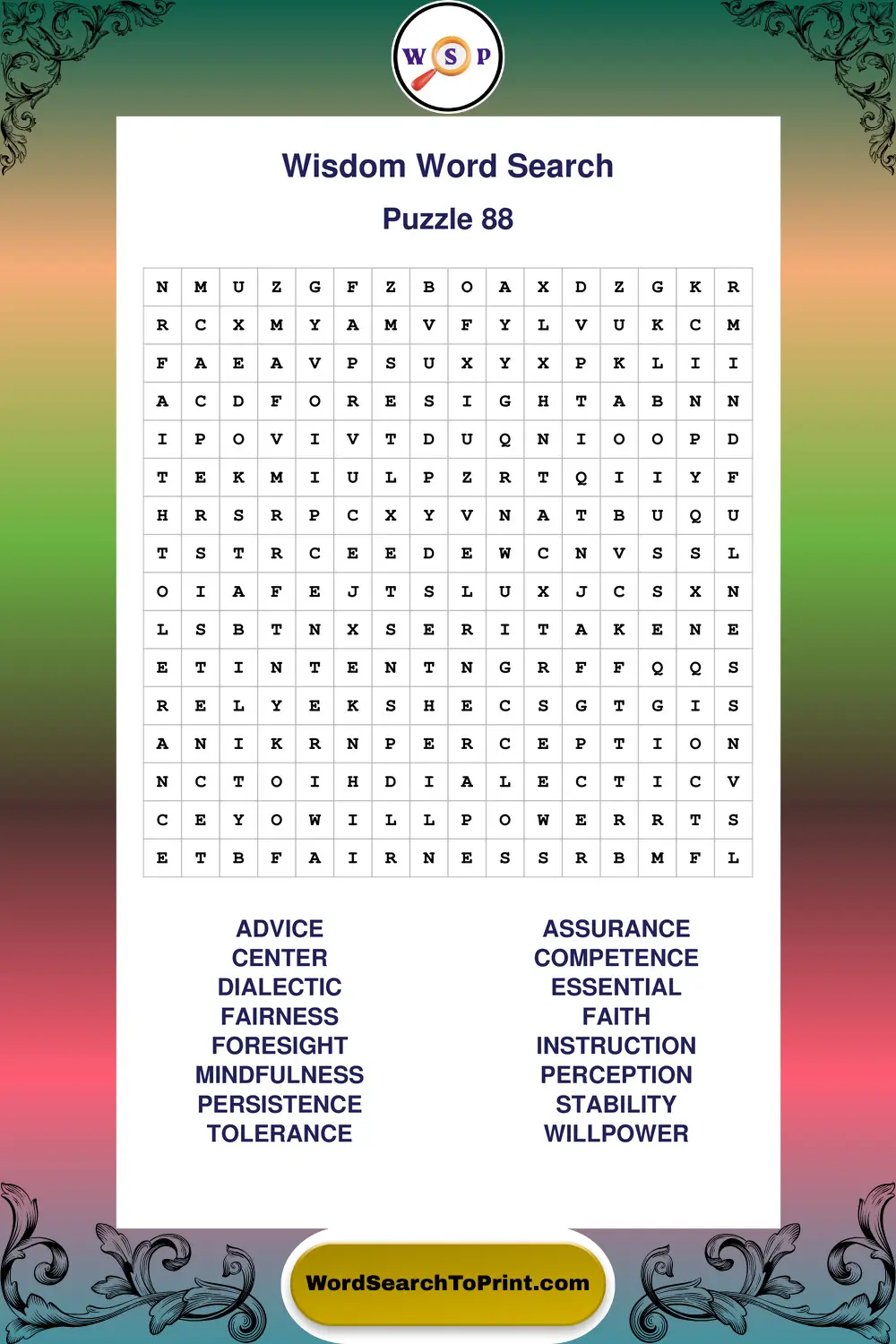 Wisdom Word Search Puzzle 88
