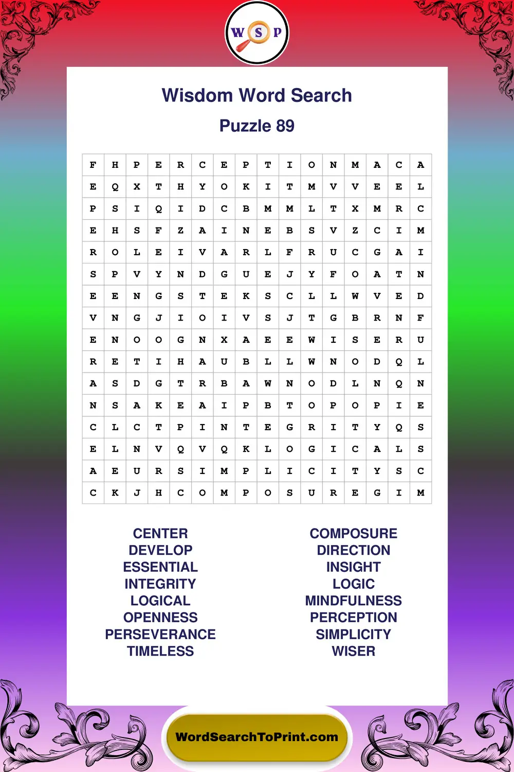 Wisdom Word Search Puzzle 89