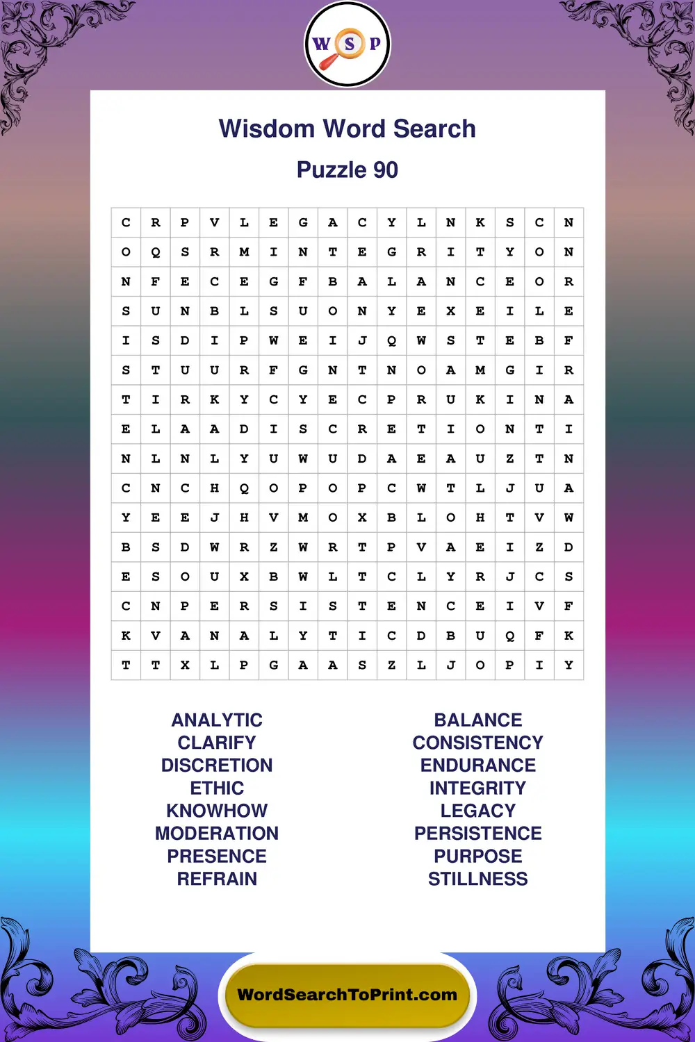 Wisdom Word Search Puzzle 90
