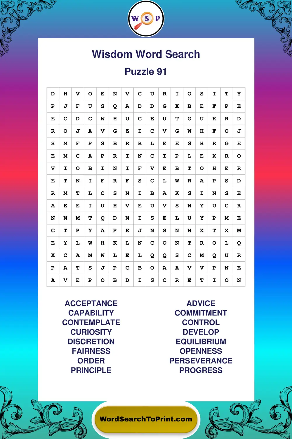Wisdom Word Search Puzzle 91