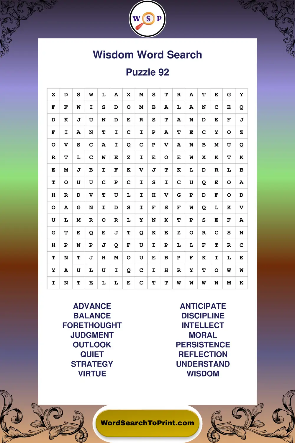 Wisdom Word Search Puzzle 92