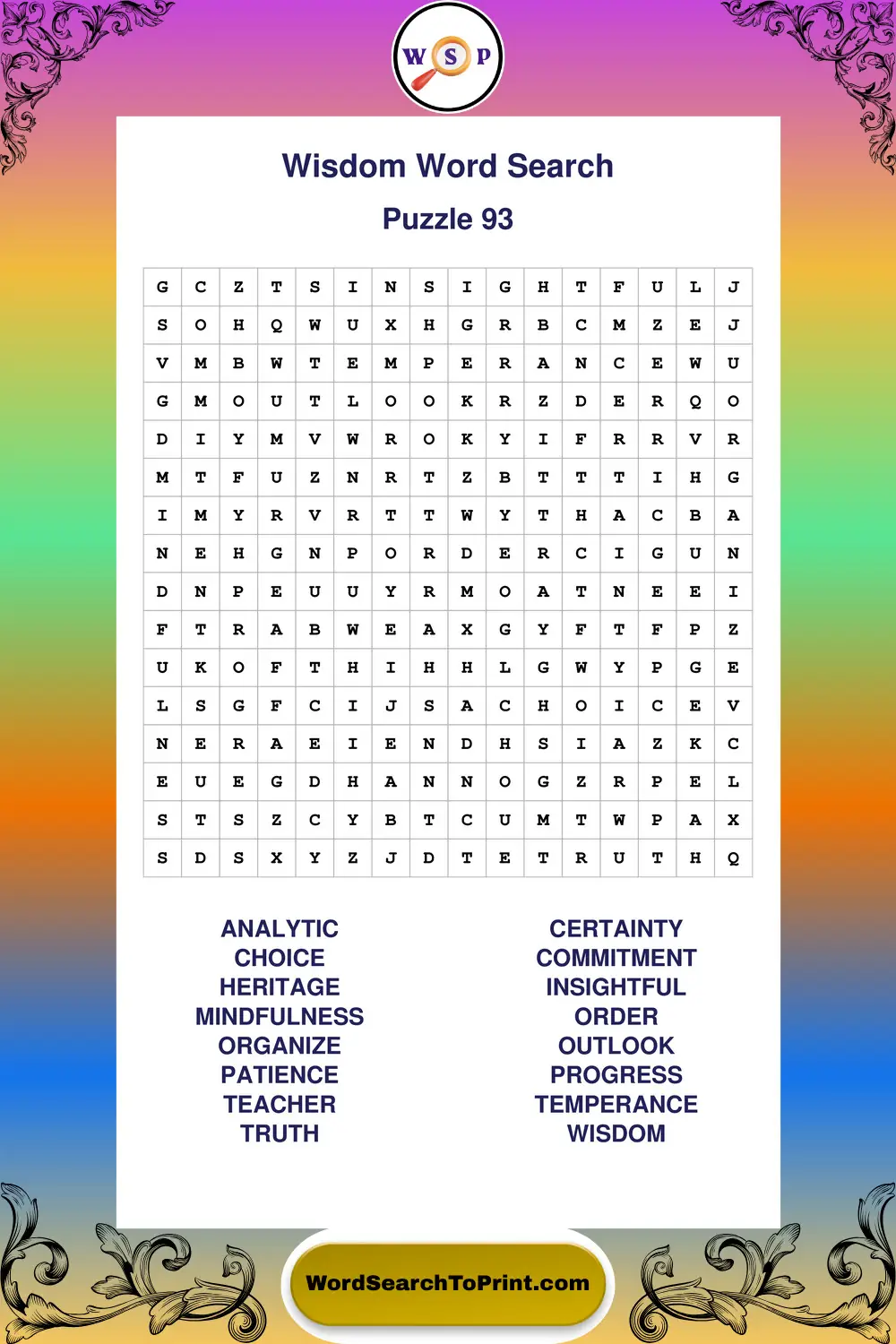 Wisdom Word Search Puzzle 93
