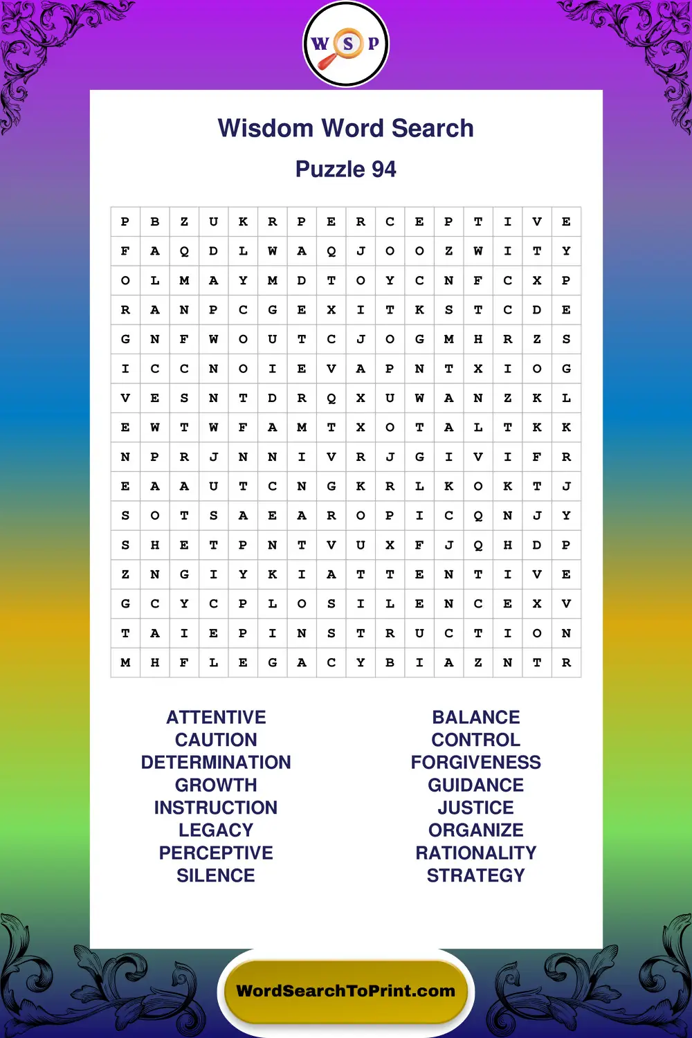Wisdom Word Search Puzzle 94