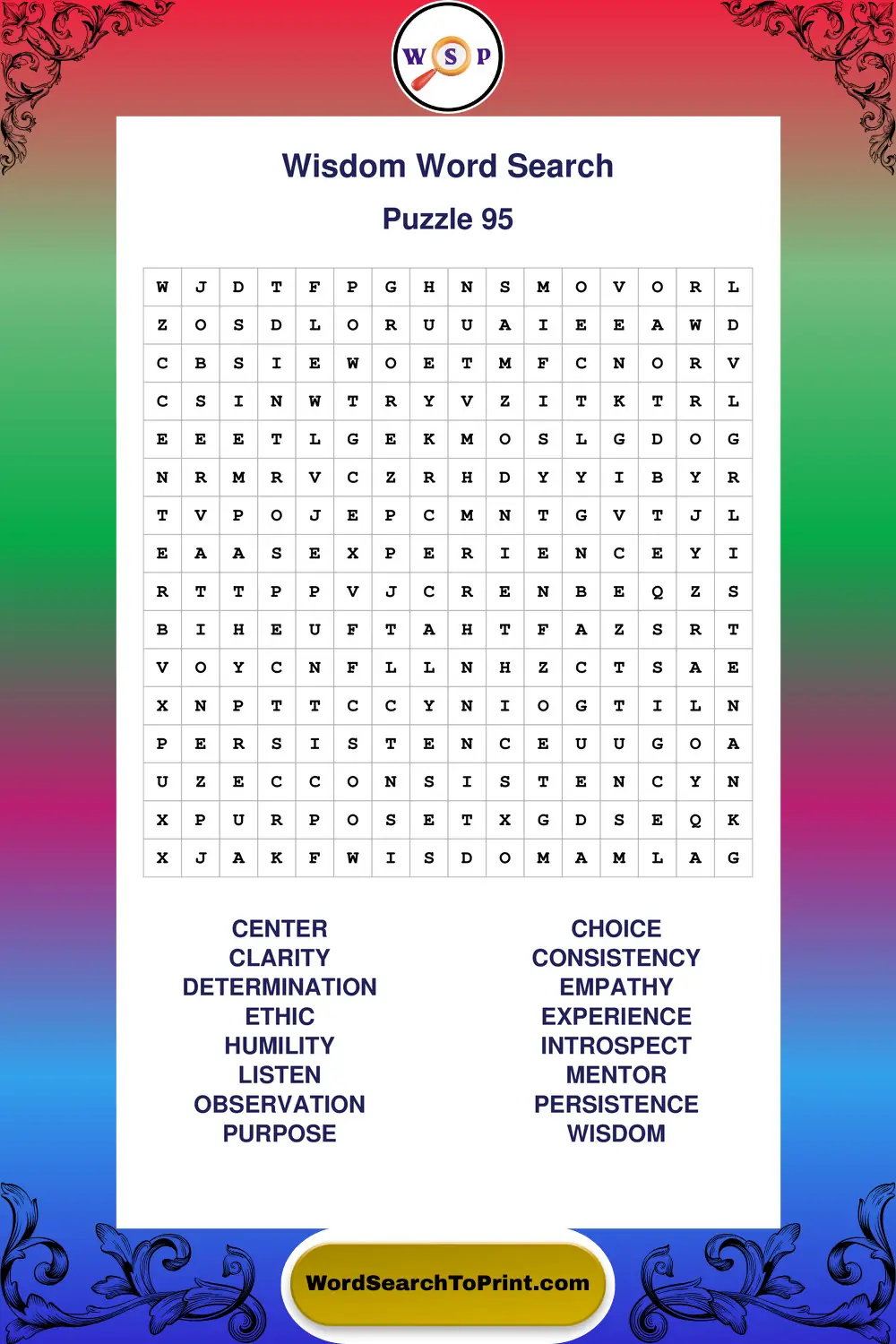 Wisdom Word Search Puzzle 95