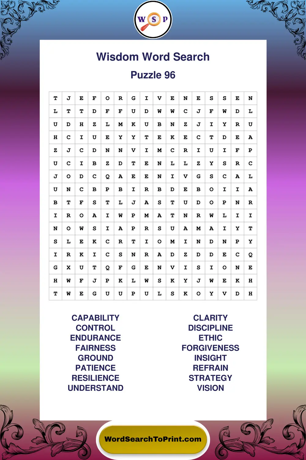 Wisdom Word Search Puzzle 96