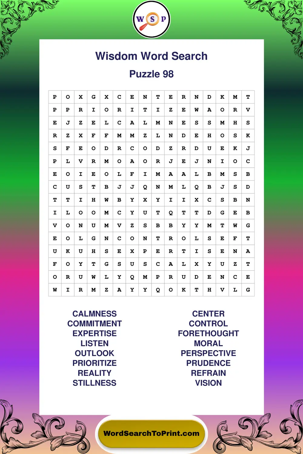 Wisdom Word Search Puzzle 98