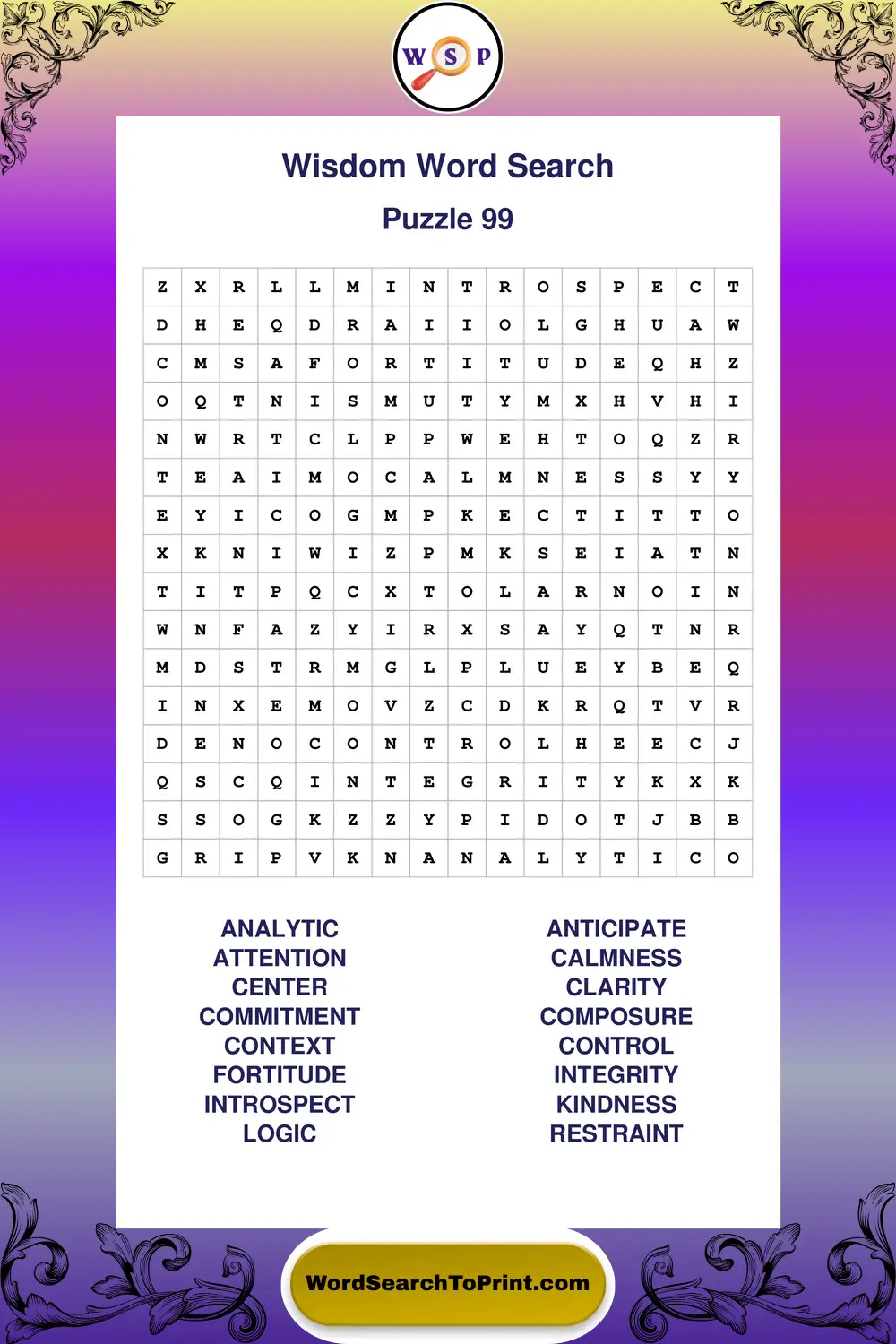 Wisdom Word Search Puzzle 99