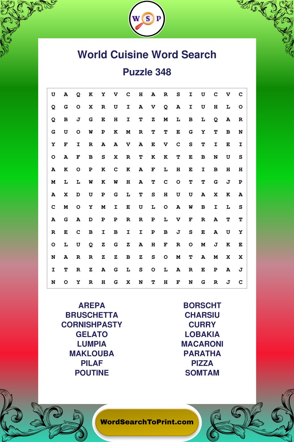 World Cuisine Word Search Puzzle 348