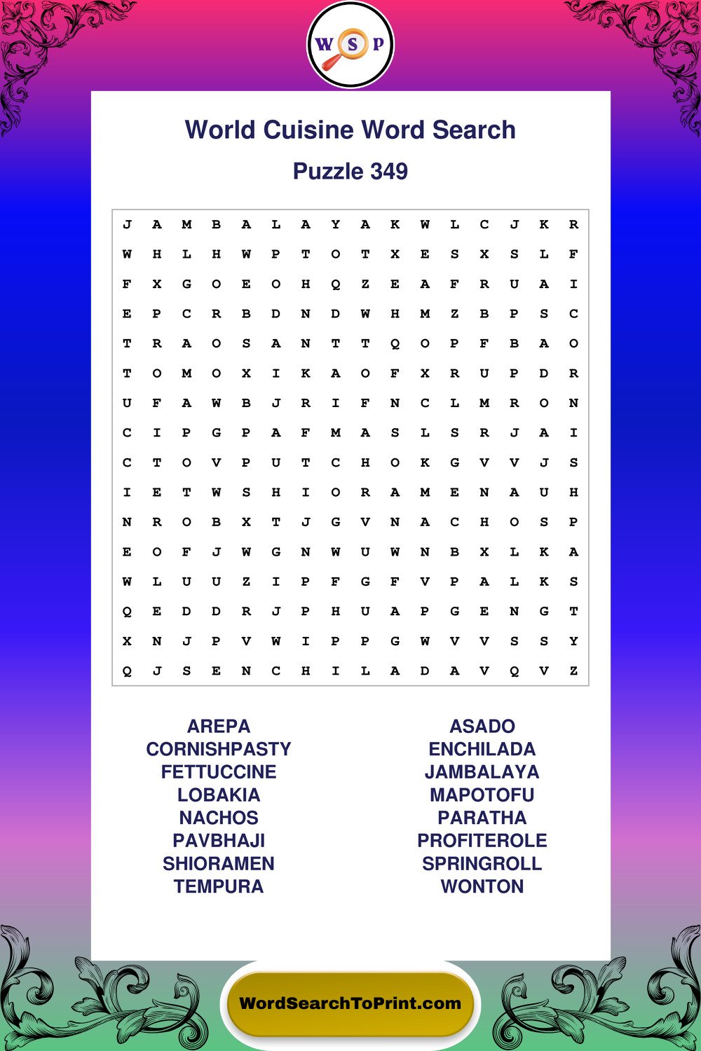 World Cuisine Word Search Puzzle 349