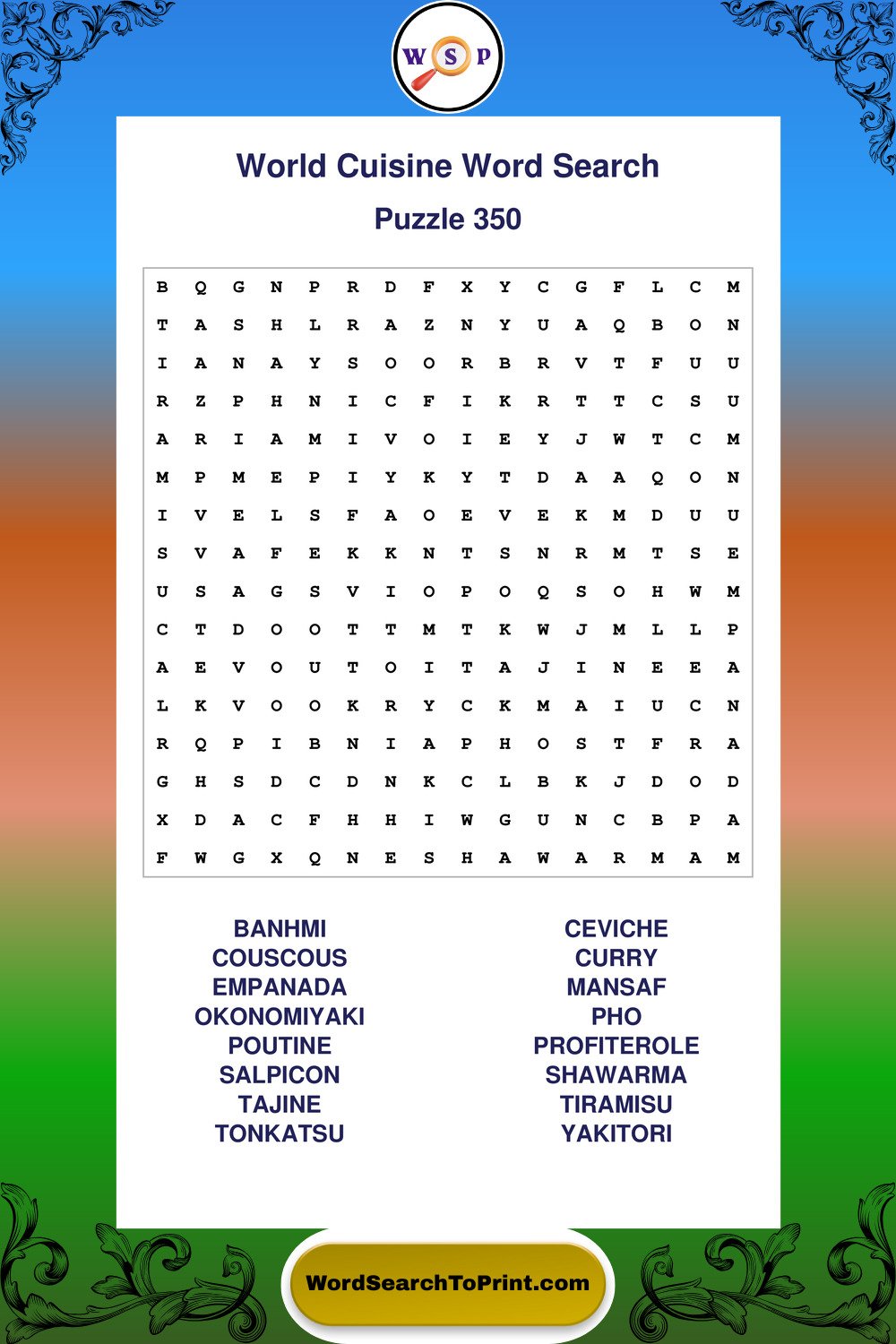 World Cuisine Word Search Puzzle 350