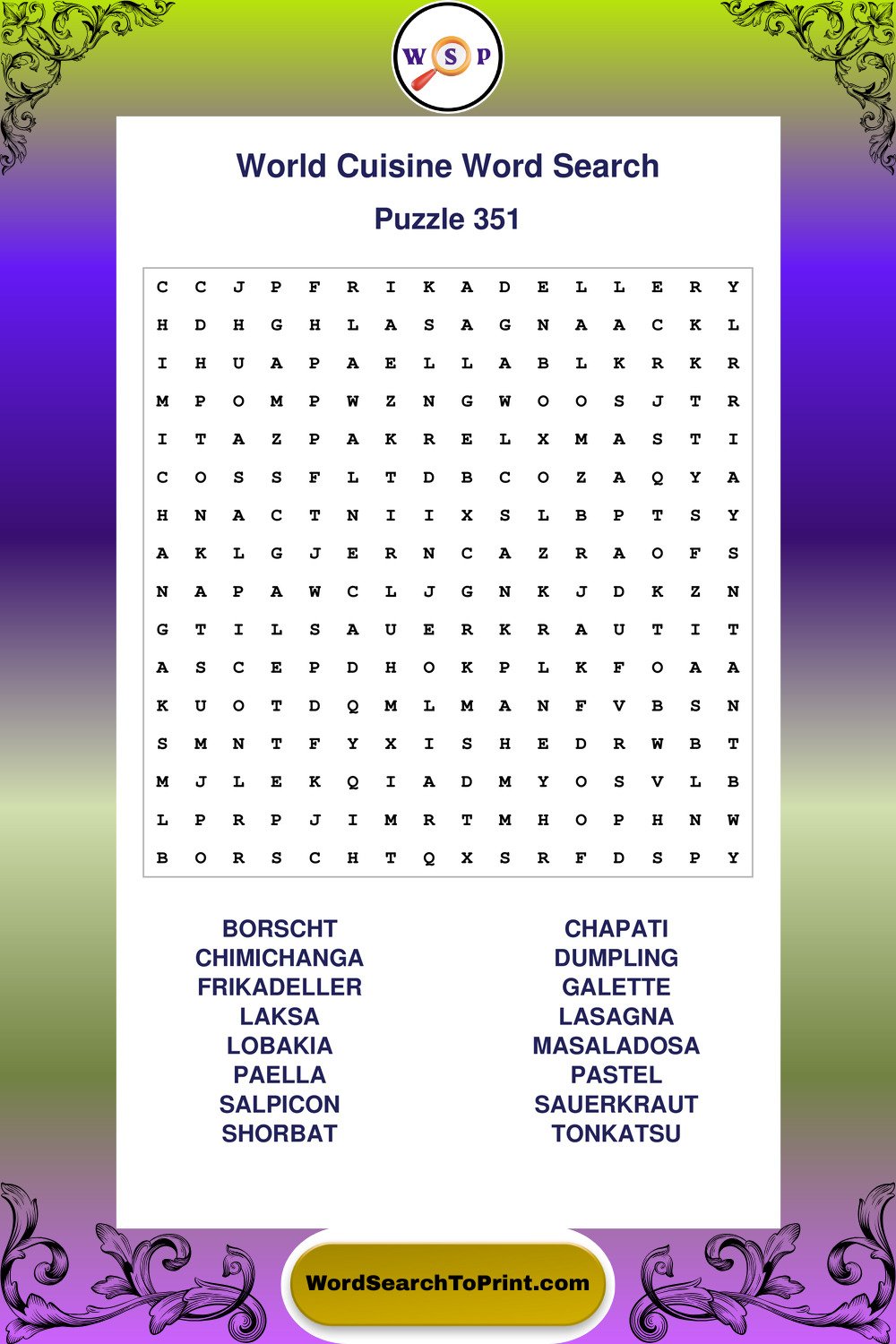 World Cuisine Word Search Puzzle 351