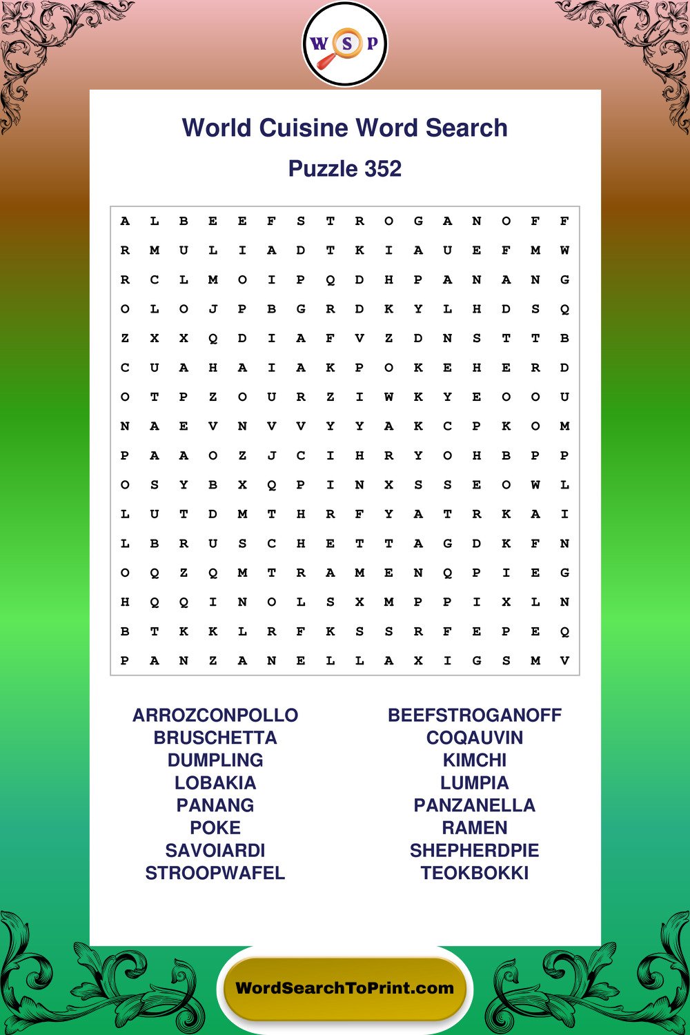 World Cuisine Word Search Puzzle 352