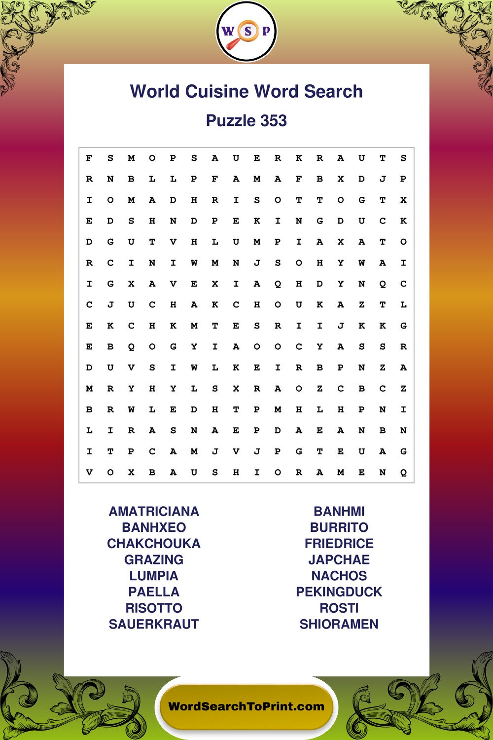 World Cuisine Word Search Puzzle 353