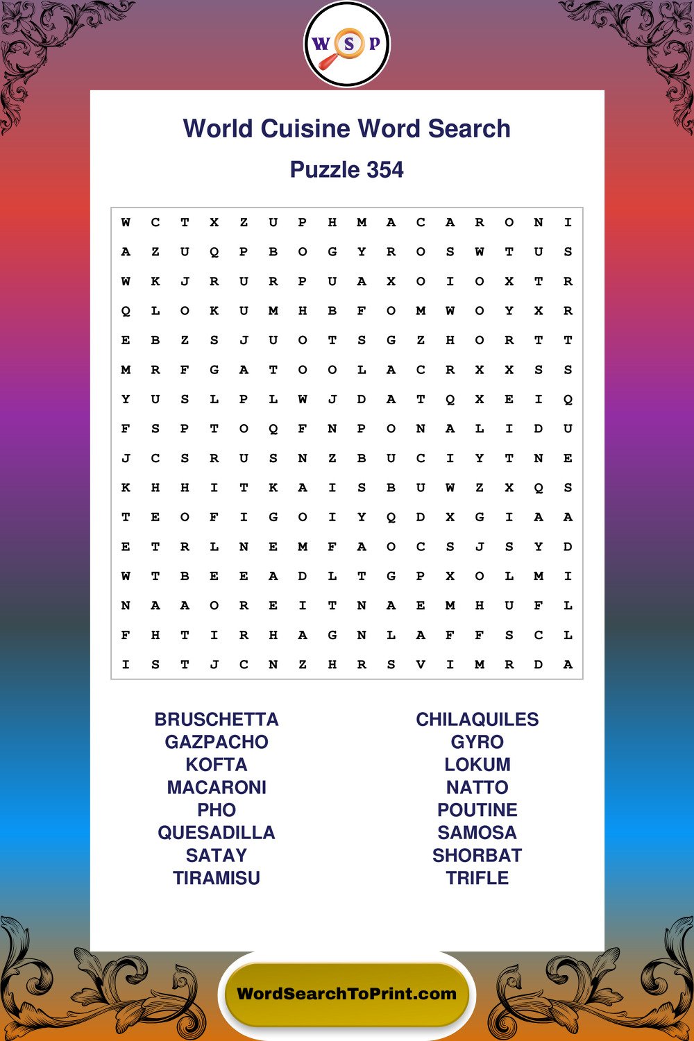 World Cuisine Word Search Puzzle 354