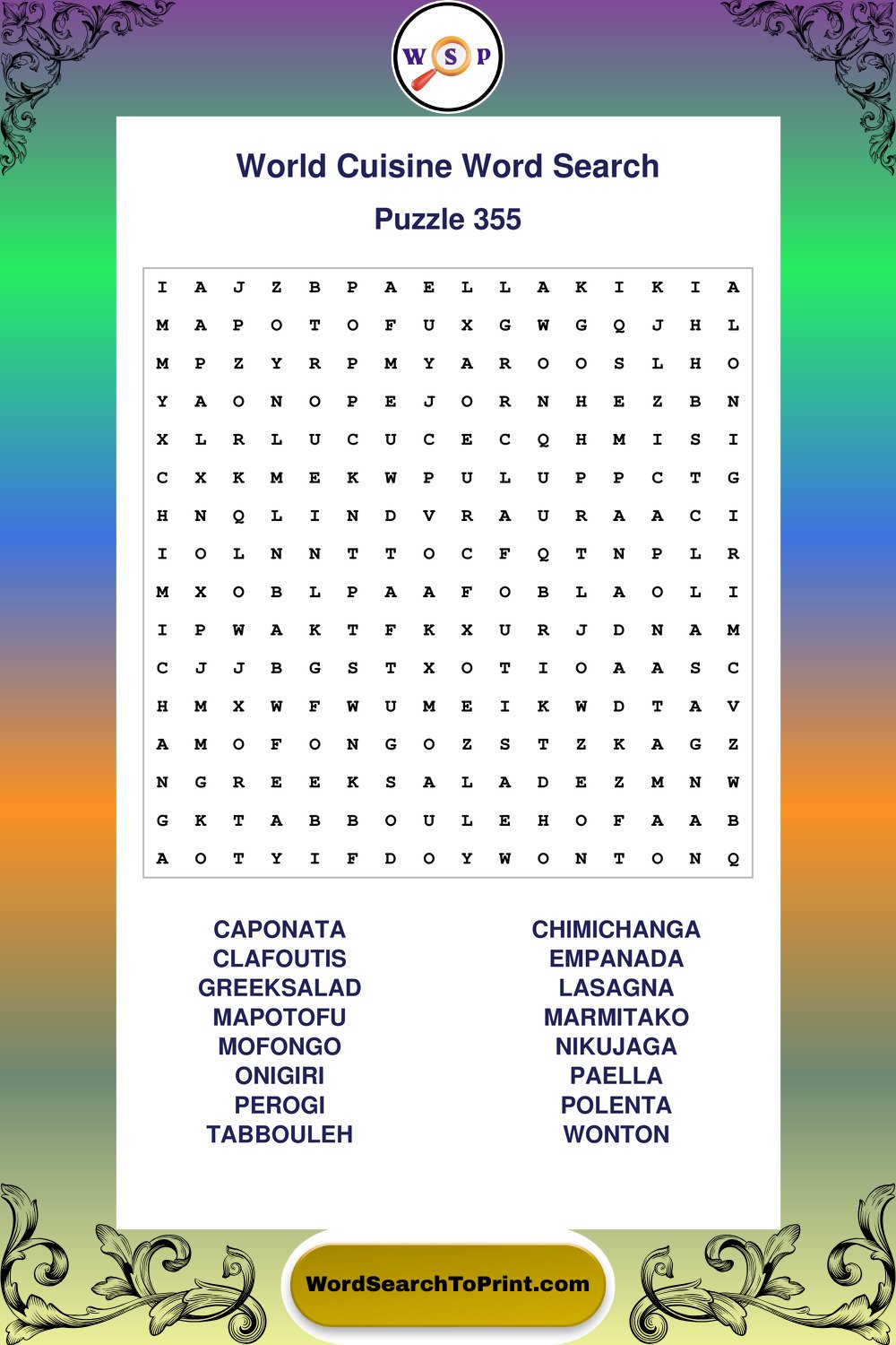 World Cuisine Word Search Puzzle 355