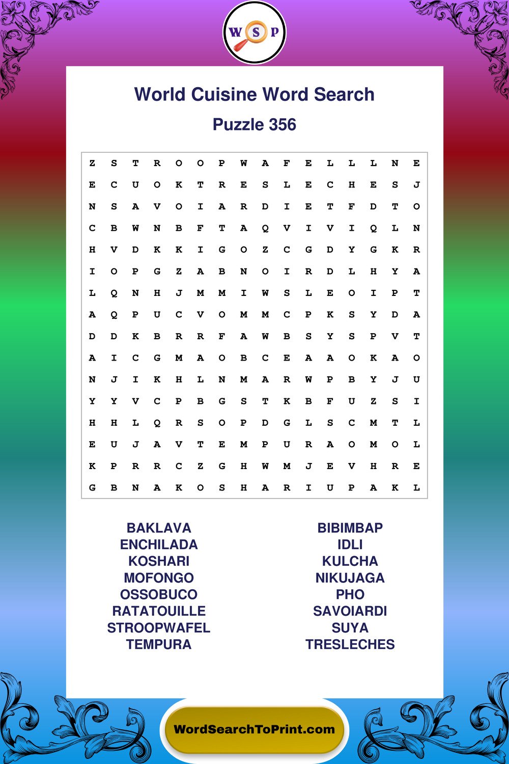 World Cuisine Word Search Puzzle 356