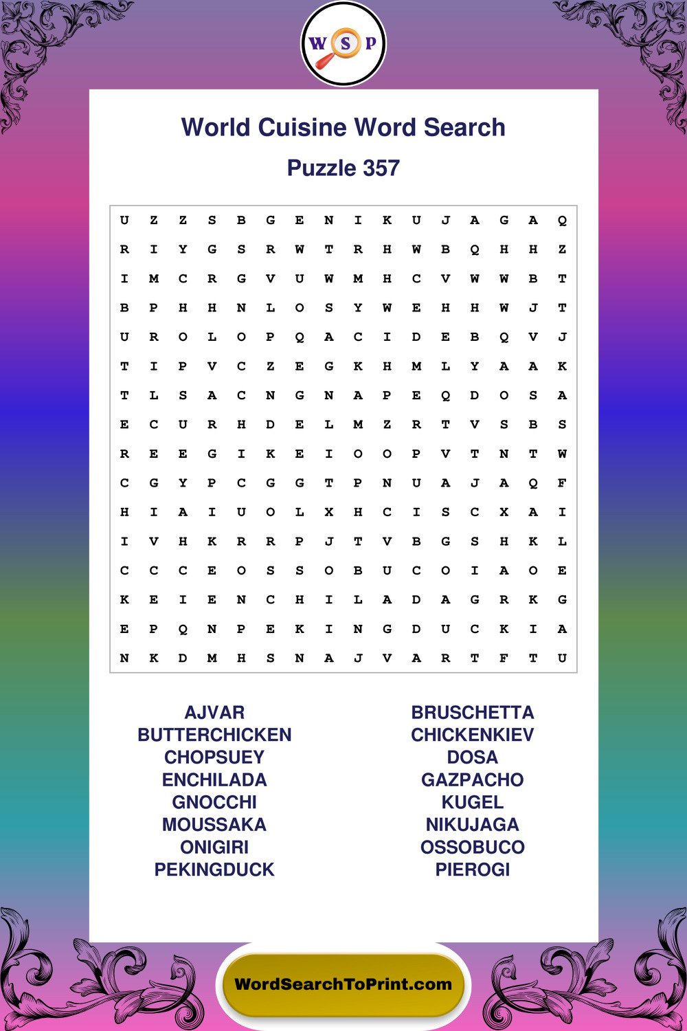 World Cuisine Word Search Puzzle 357