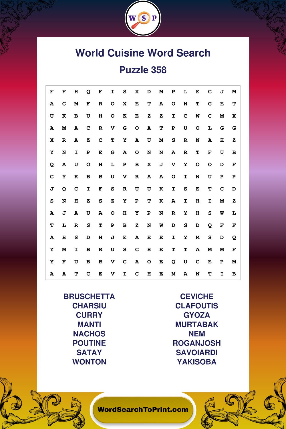World Cuisine Word Search Puzzle 358