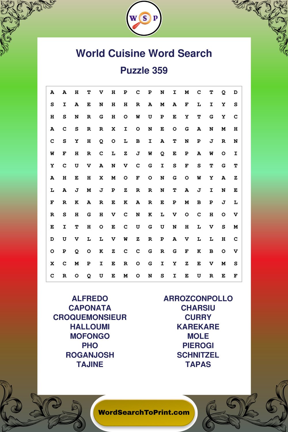 World Cuisine Word Search Puzzle 359