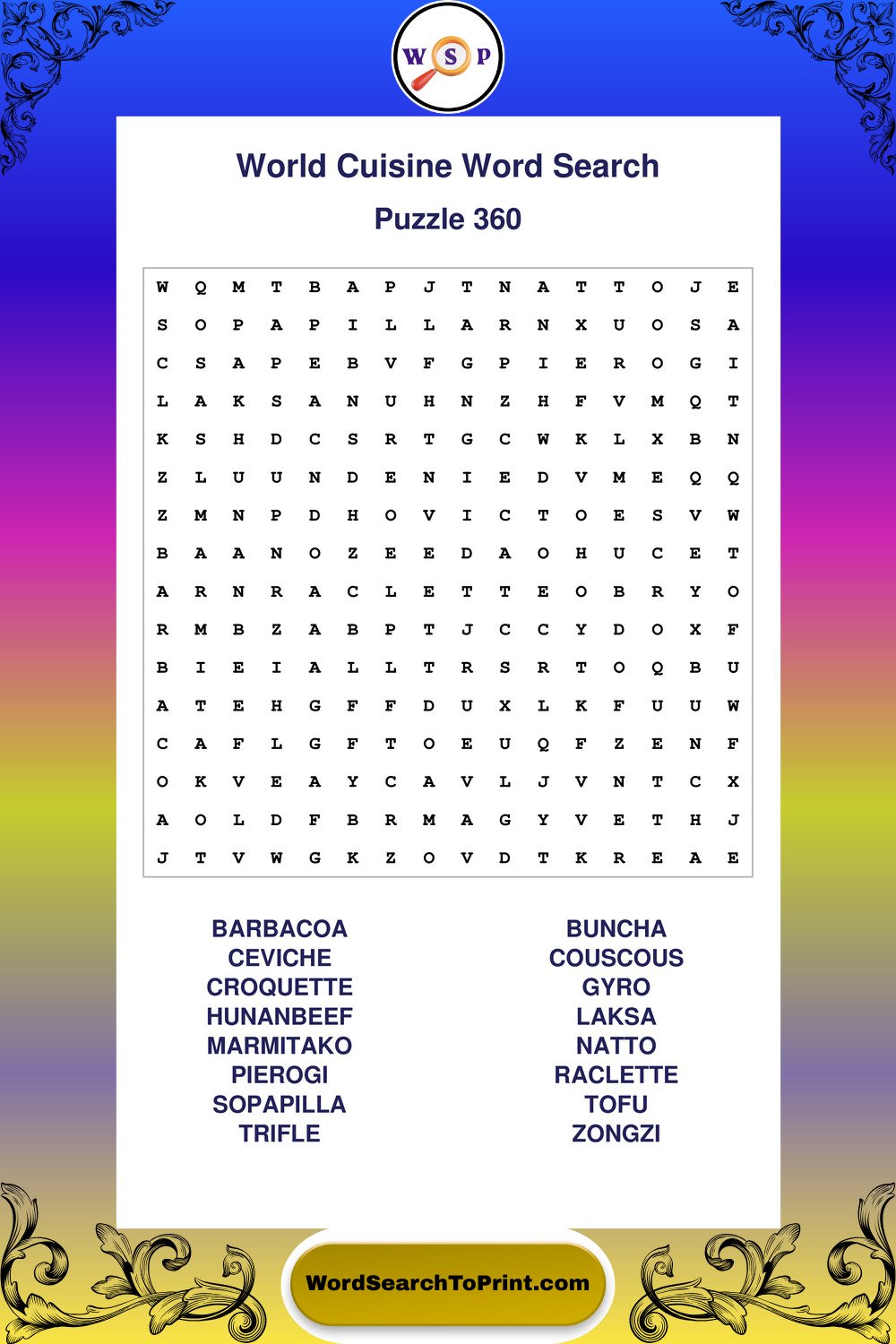 World Cuisine Word Search Puzzle 360