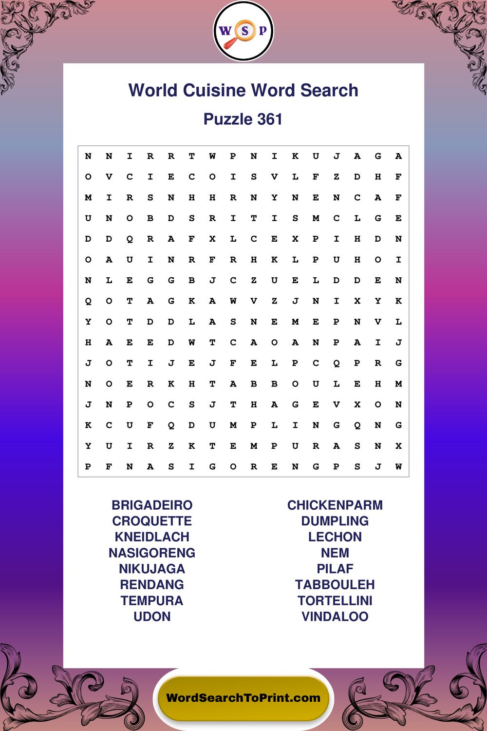 World Cuisine Word Search Puzzle 361