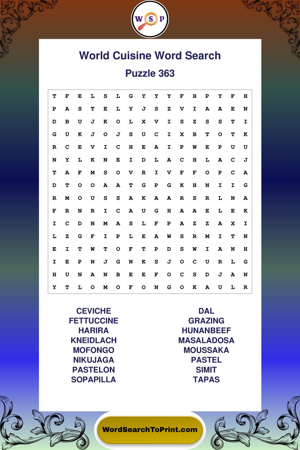 World Cuisine Word Search Puzzle 363