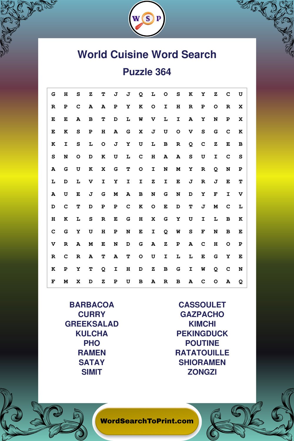 World Cuisine Word Search Puzzle 364