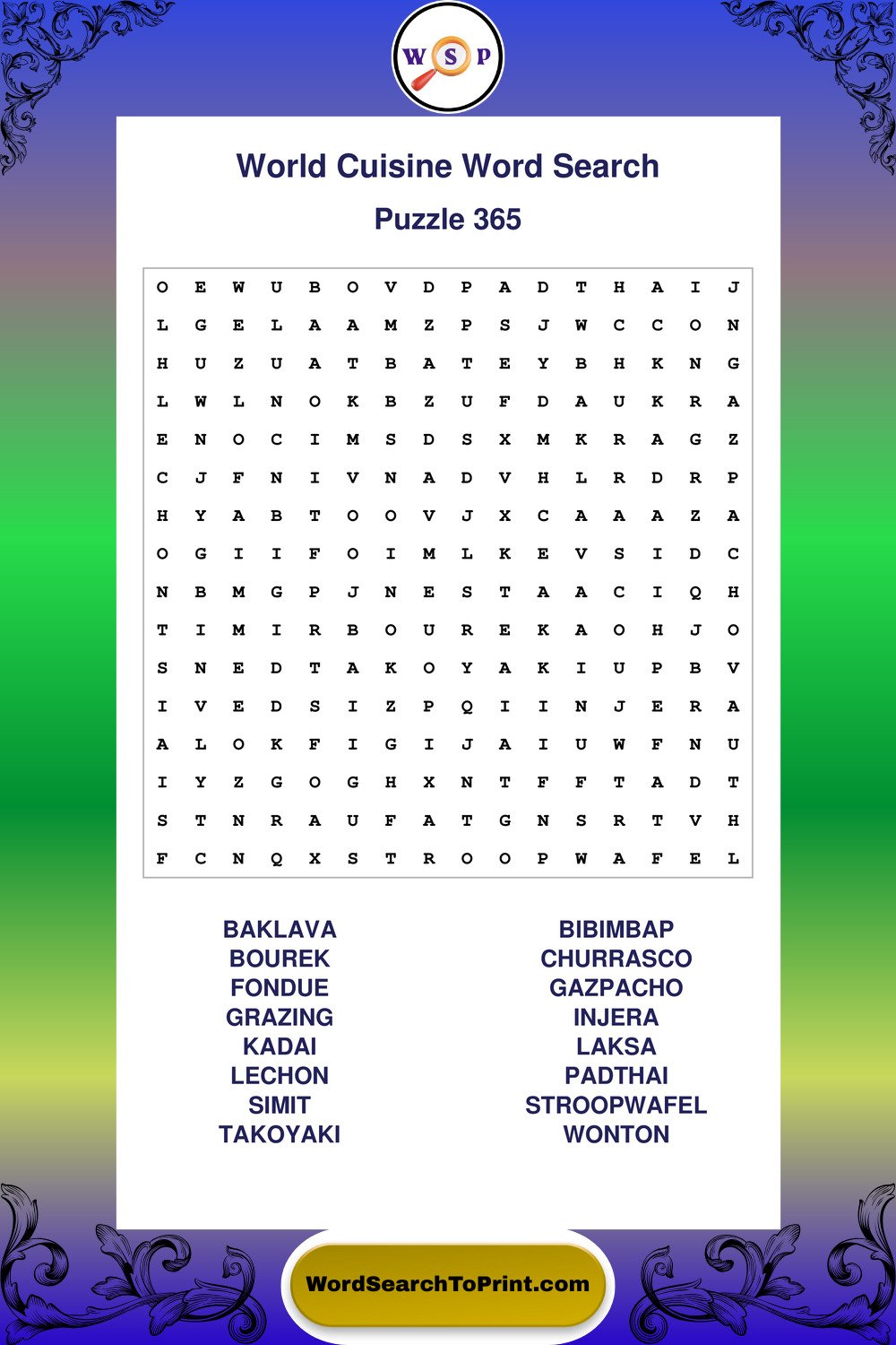 World Cuisine Word Search Puzzle 365
