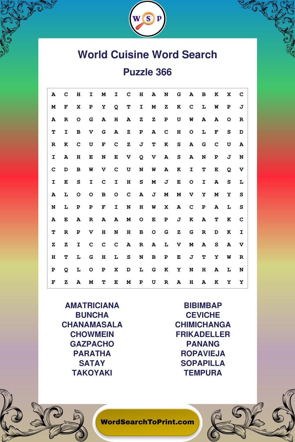 World Cuisine Word Search Puzzle 366