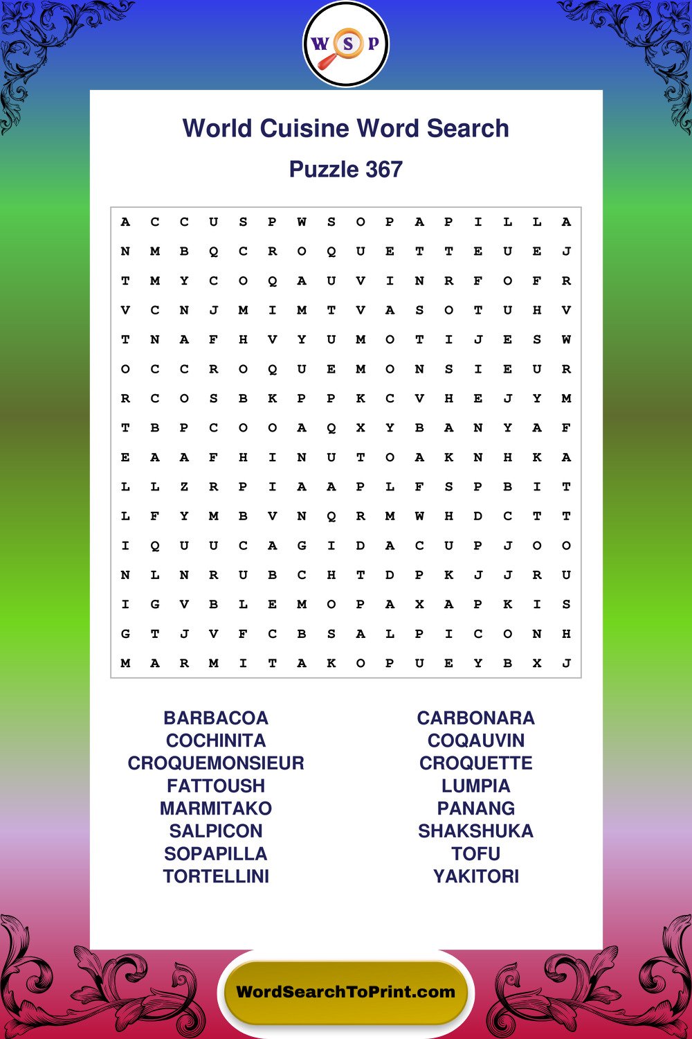 World Cuisine Word Search Puzzle 367