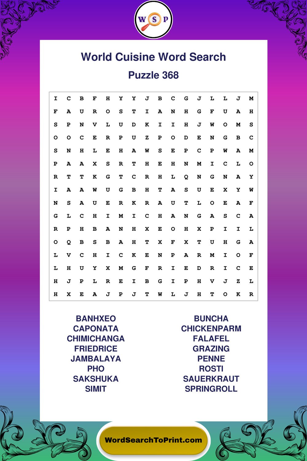 World Cuisine Word Search Puzzle 368