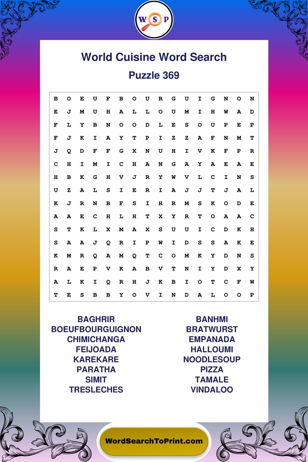 World Cuisine Word Search Puzzle 369