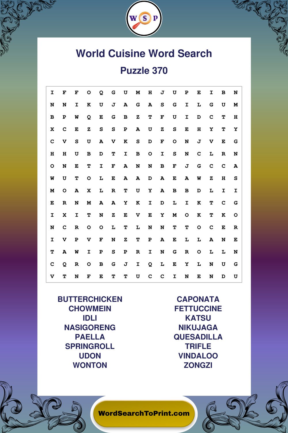 World Cuisine Word Search Puzzle 370