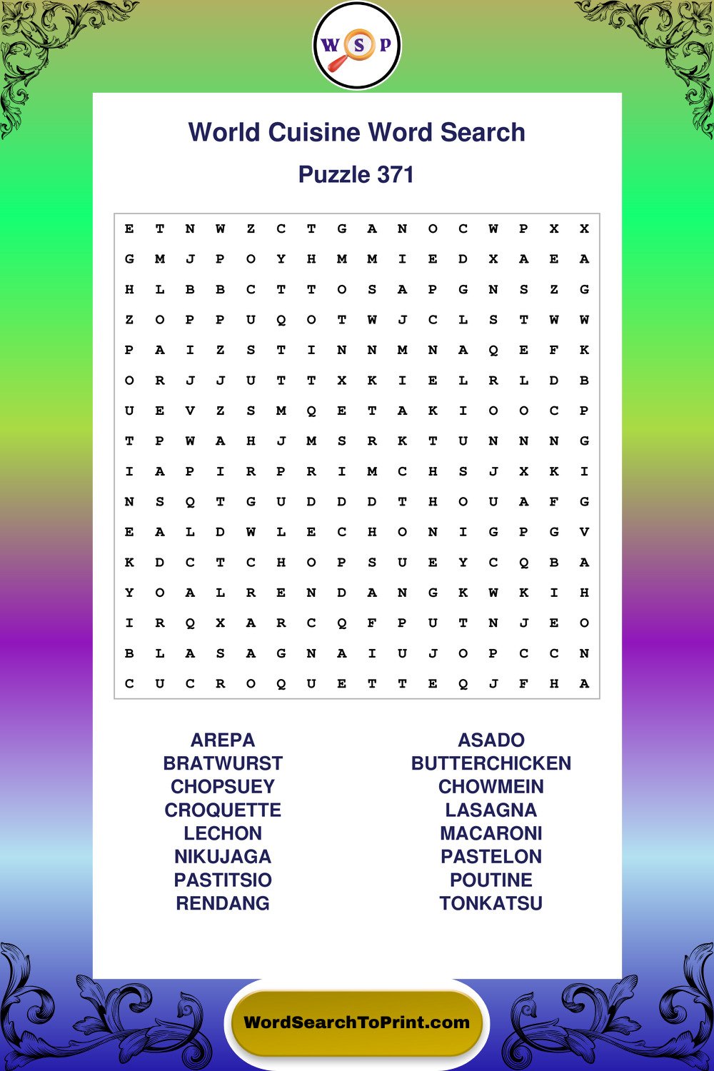 World Cuisine Word Search Puzzle 371