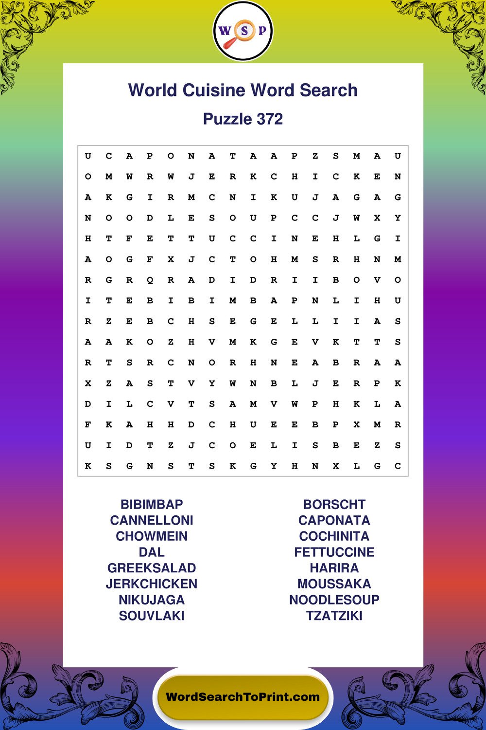 World Cuisine Word Search Puzzle 372