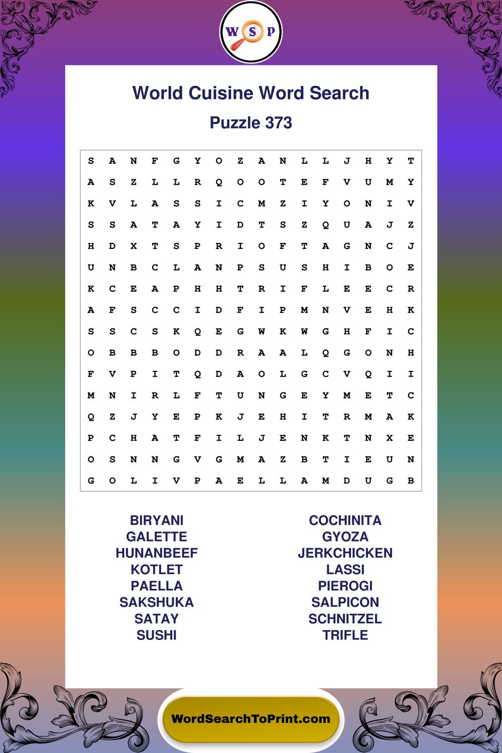 World Cuisine Word Search Puzzle 373
