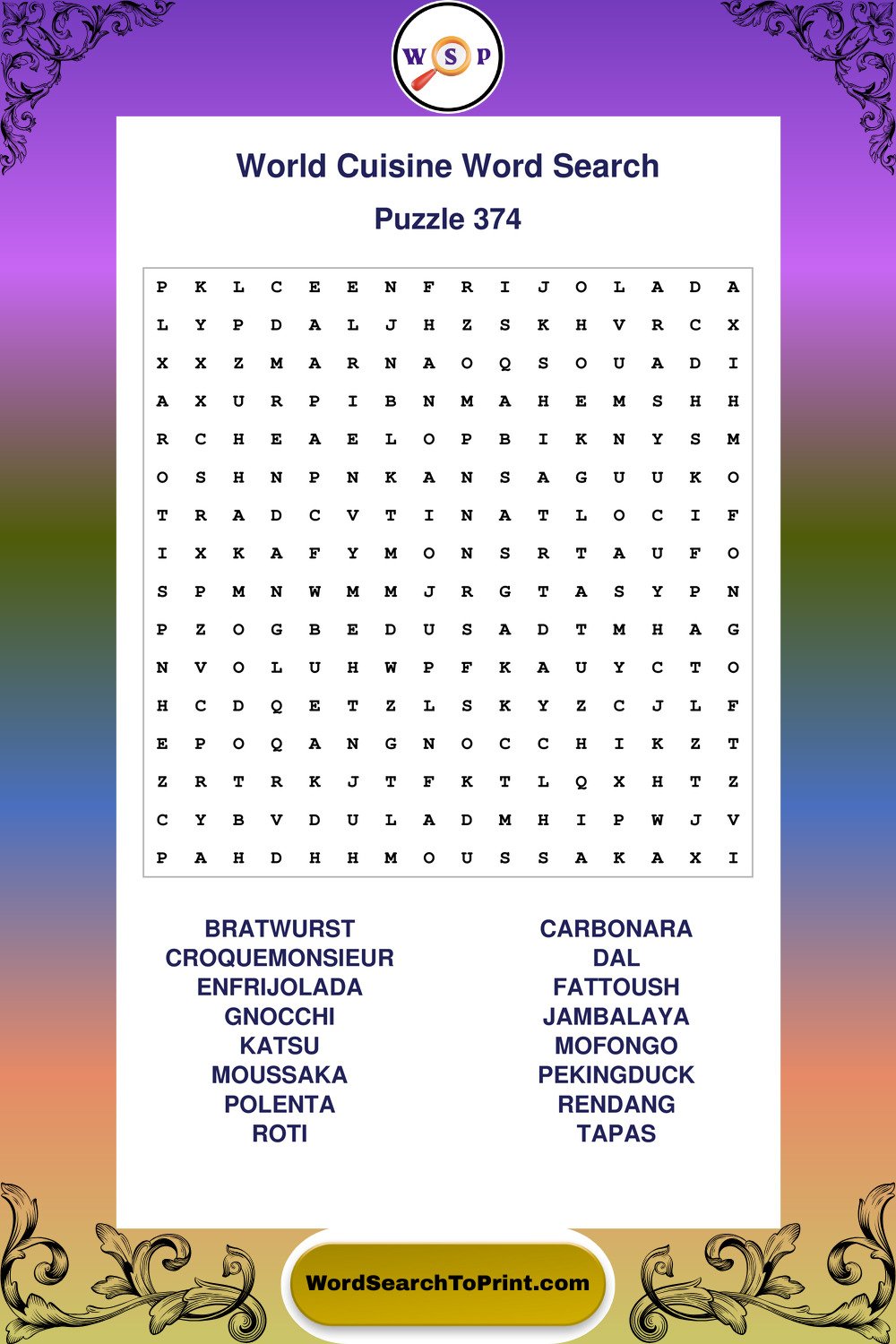 World Cuisine Word Search Puzzle 374